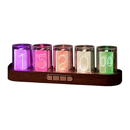 Adventurers Simulation Nixie Tube Clock, RGB Desk Clock, LED Tube Desk Clock with Imitation Wood