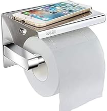 مستلزمات حمام (حامل ورق تواليت ستخدم لحمل بكرة ورق التواليت، مصنوع من الستانلس ستيل مع رف تخزين للموبايل (فضي)