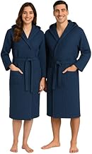 Corredocasa Unisex Bathrobe for Men/Women in Honeycomb Model – Hood and Belt – 100% Cotton – Super Absorbency Solid Colour Moisture Wicking (Blue, M)