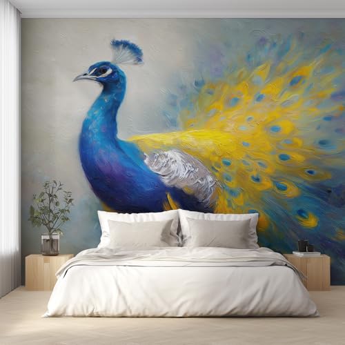 Genérico Papel Pintado Pavo Real, Papel Pintado Pared Pintura al Óleo Pluma de Pavo Real de Decorativos del Hogar, para Salon Dormitorio Decoracion Pared, 300x210cm D&O138