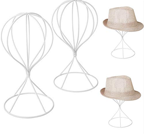 Mydio 2 Pieces Modern Metal Hat Stands Durable Stable Metal Hat Cap Rack Wigs Holder, Metal (white)