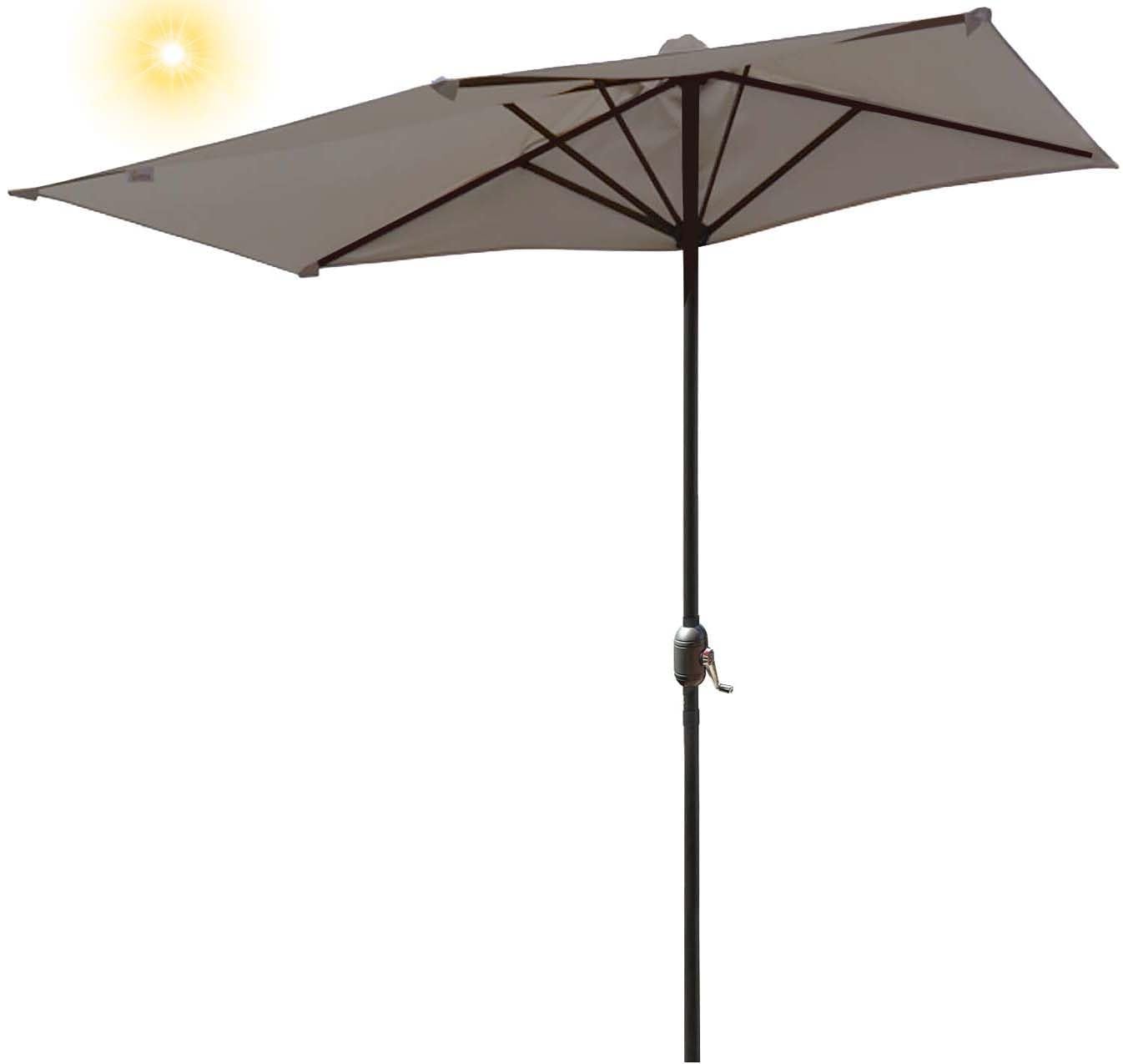 WQPMNYG 2.5m Patio Half Umbrella with Stand Adjustable WallMounted Sune Curved Design Polyester Canopy for Balcony Terrace and Outdoor Protect