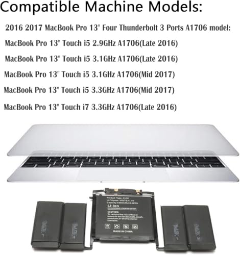 ROLADA A1819 Laptop Battery for MacBook Pro 13 Inch A1706 Laptop Battery Late 2016 Mid 2017 EMC 3071 EMC 3163 Compatible with MPXV2LL/A MPXV2LL MLH12LL MLH12LL/A Battery A1706 A1819 Battery 49.2Wh