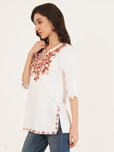 Image of Women's Pure Cotton Embroidered Short Kurtis