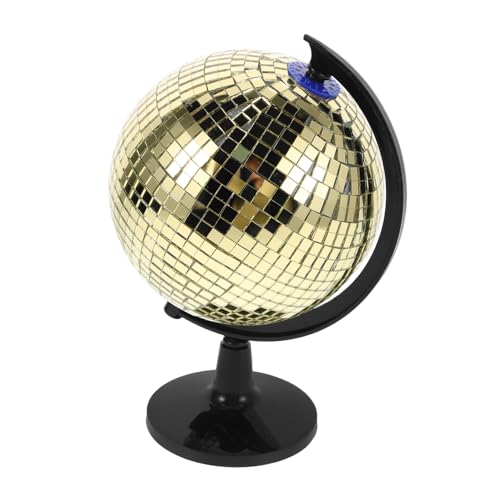 CORHAD Golden Reflective Disco Ball Globe for Home Decor Office Desk Party Decorations Sparkling Rotating Mirror Ball with Light Effects Table Decor for Events and