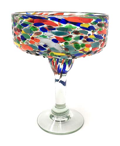 Dos Sueños Mexican Hand Blown Glass – Set of 4 Hand Blown Margarita Glasses Confetti Rock (16 oz) … - Thumbnail 6