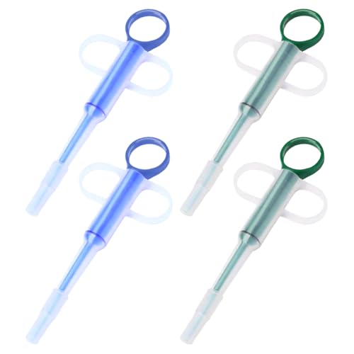 IAXSEE 4PCS Pet Pill Feeders Tool Accessories for Cats and Dogs, Pill Plunger Popper for Small Animals, Soft Tip Medicine Dispenser with Syringe Pusher (Blue, Green)