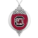 South Carolina Gamecocks USC Bulb with Team Logo Silver Metal Christmas Ornament Gift Tree Decoration