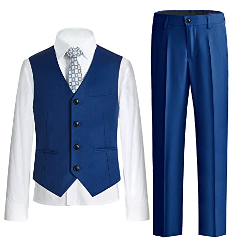 Almighty Magic Boy's Vest Suits 4 Pieces Slim Fit Vest Pants Suit Set Dresswear Ring Bearer Outfit V Collar #TOP9