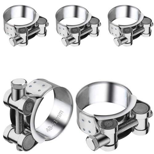 TXXATX 5 Pièces Collier Echappement 48-51 mm Collier de Serrage Inox Collier Echappement Moto pour Accessoires de Tuyaux D'échappement Tuyaux Gaines Ventilation