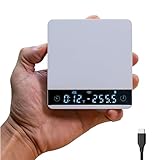 MiiCoffee Nano Pro - Báscula de café con temporizador, báscula de espresso con tara automática, cuerpo de aluminio, sensor táctil y cubierta de silicona (blanco)