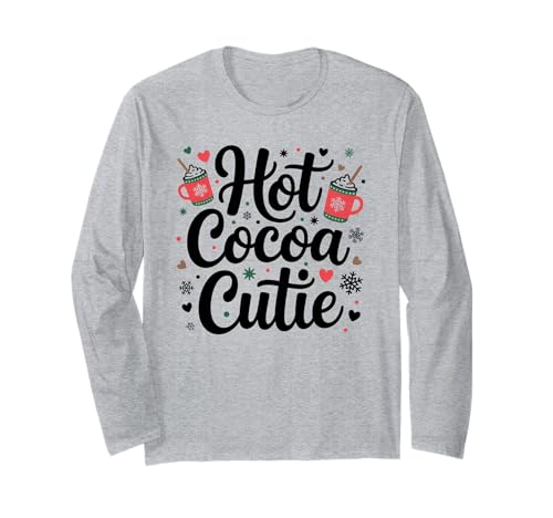 Lindo Caliente Cacao Cutie Navidad Acogedor Invierno Chocolate Amante Manga Larga