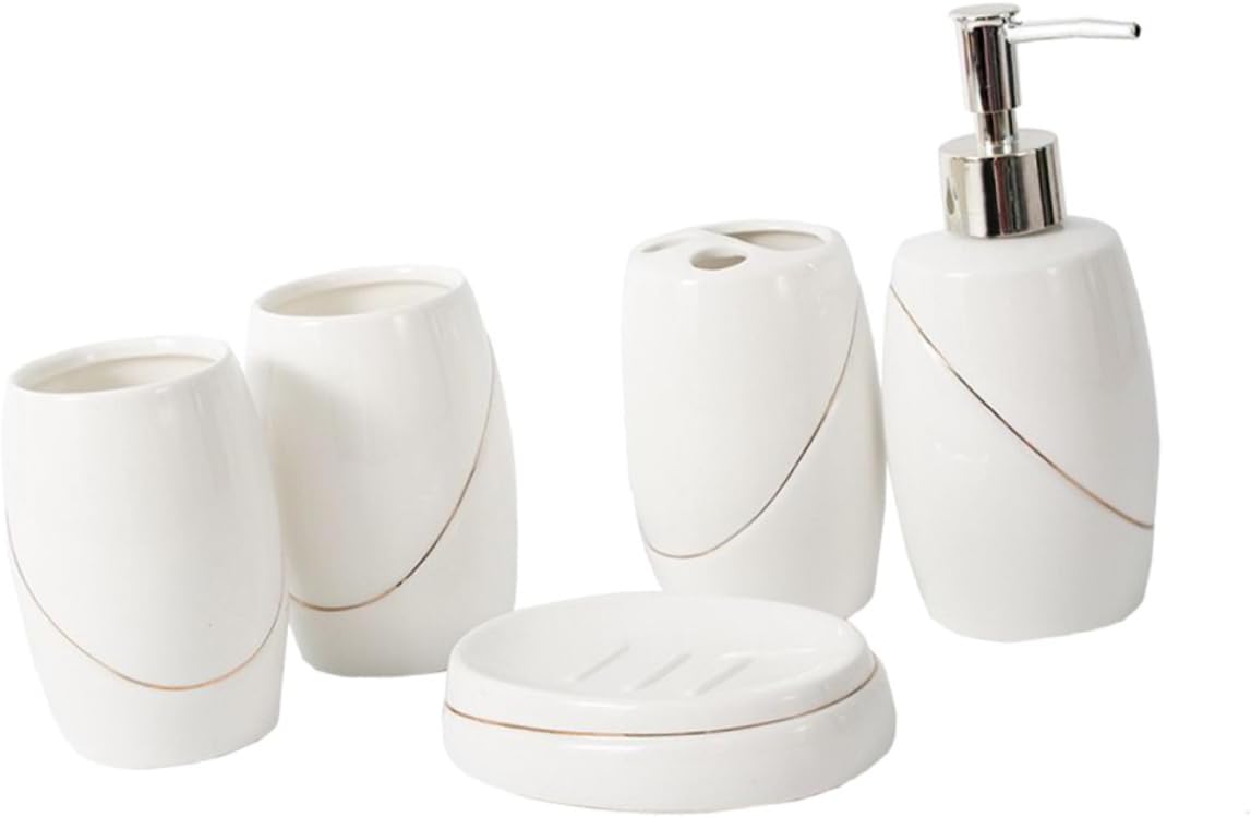 Cabilock 5-Piece Ceramic Bathroom Accessory Set Toothbrush Storage Rack Personal Washing Cup Soap Dish Lotion Bottle for Sanitary Use for Home and Travel