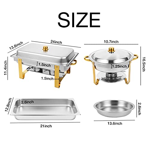 Restlrious Chafing Dish Buffet Set Of 4, Stainless Steel 5 Qt Round & 8 Qt Rectangular Large Capacity Chafers And Buffet Warmers Set W/Food Pan Water Pan, Fuel Can For Catering Event Party Gathering #TOP1