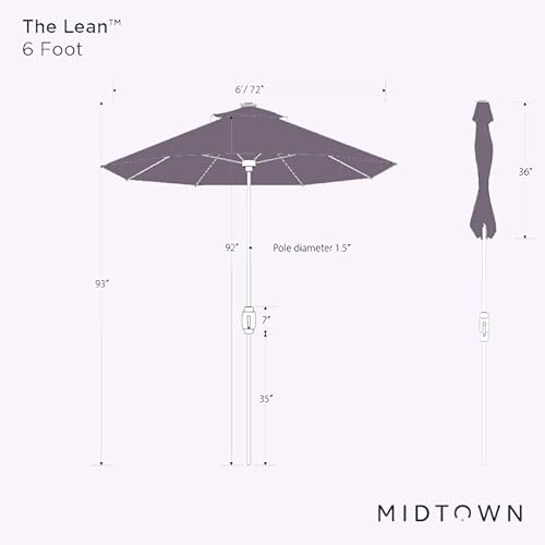 Midtown Umbrellas The Lean 6 Feet Outdoor Umbrella With Terylast Navy Stripes (Navy/White Stripes) Polyester Fabric - Auto-Tilt Aluminum Frame Patio Umbrella For Deck thumb #5
