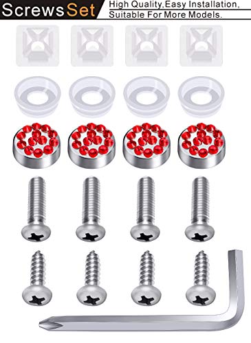 2 Pack Rhinestone License Plate Frame for Women,Premium Stainless Steel Cover 1000+ Finest 14 Facets Luxury Sparkling Crystal Diamond License Plate Frame with Giftbox & Bling Cap Screw Set (Red)