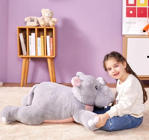 Image of IKASA Large Hippo Cuddly Toy, Giant Soft Toy, 78 cm, Large Plush Toy, Cute Huge, Fluffy Soft Jumbo Plush Toy, Gift for Children