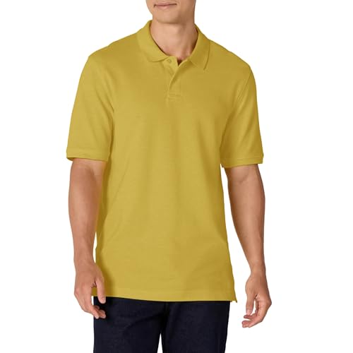 Amazon Essentials Men's Regular-Fit Short Sleeve Cotton Pique Polo Shirt (Available in Big & Tall), Yellow, Large