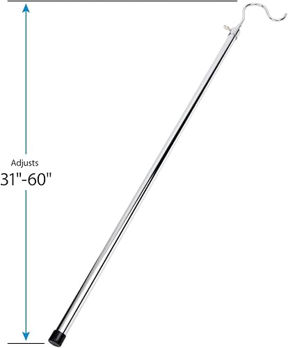 Miniatura 2 de SSWBasics Gancho cromado para ropa, poste de gancho cromado duradero, gancho ajustable de alto alcance para ropa, poste de gancho de metal