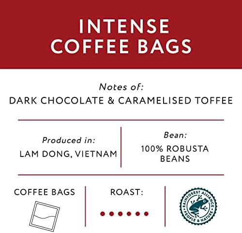 Presto Coffee Bags | Intense Espresso Blend | 25 Bags | Dark Roast | Roast Level 6/6 | 100% Robusta | Ground Filter Coffee in a Bag | Fully Recyclable Packaging