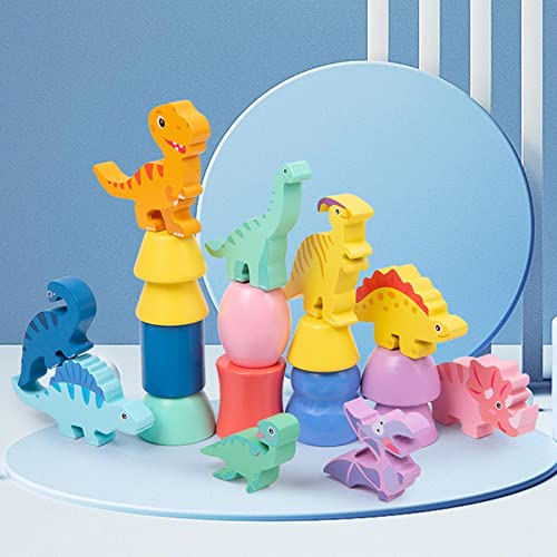 Esquirla Stackable Dinosaur Toys, Wooden Dinosaur Stacking Balancing Block Puzzle Game, Balance Competition Game Building Toys For 1 2 3 4 5 Year Old #TOP6
