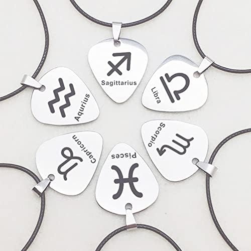 Guitar Pick Zodiac Necklace For Men & Women - Stainless Steel Music Lover Pendant With Leather Cord - View #11