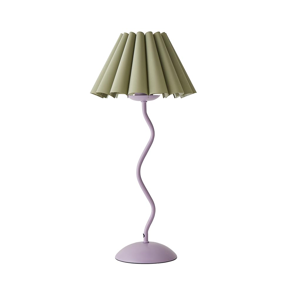 ValueLights Wiggle Table Lamp - Sage Green & Pale Purple - Pleated Scallop Shade - Metal Base - Includes LED Bulb