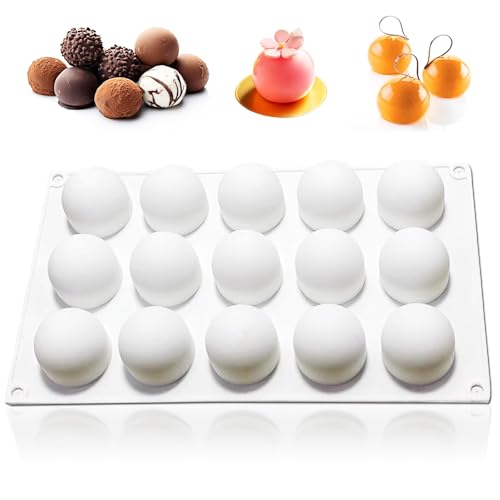 WishesMar Moldes de chocolate de silicone forma de esferas bolas bola esférico - 15 cavidades anti-aderente molde de silicone para caramelo, doces, decoração de bolos - diâmetro 4,3 cm