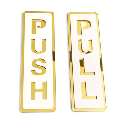 Image of 6 Inch White & Golden Acrylic Push Pull Door Sign, Self Adhesive Door Plate Sticker for Hotel, Office, Business, Resort, Glass & Wooden Doors (Pack of 1 Set)