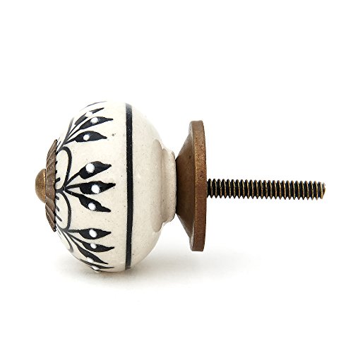 Shabby Restore Black Zinnia Flower Raised White Dots Ceramic Knobs For Dressers, Cabinets, Drawers, Doors - Pack Of 12 #TOP1