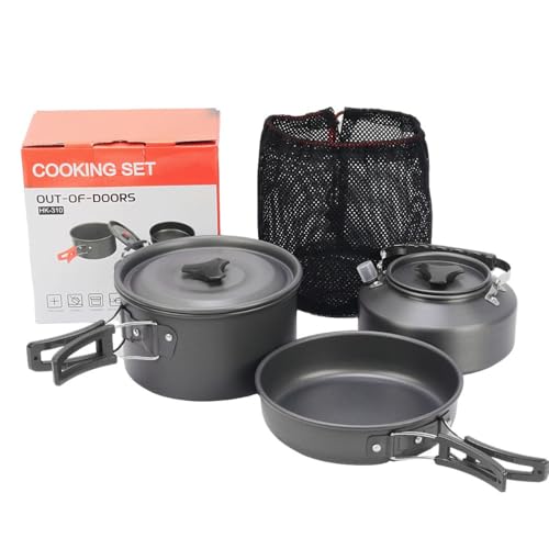 TIKHJ キャンプ用品 調理器具 鍋セット ステンレス やかん アウトドア 食器セット コンパクト 登山 防災 (ブラック)