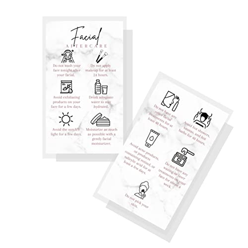 Facial Aftercare Cards | 50 Pack | 2 x 3.5” inches Business Card Size | Esthetician Business Cards Wallet Sized | Marble Design
