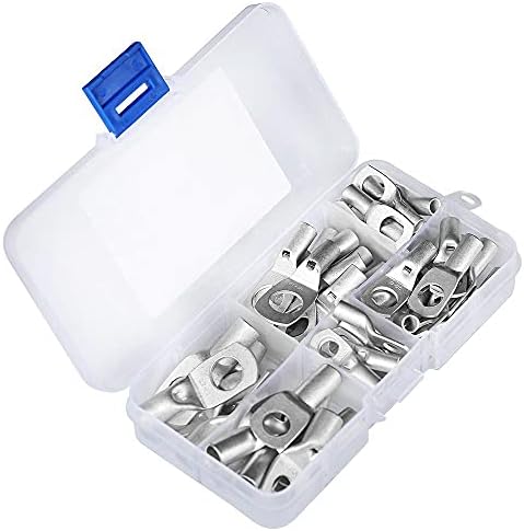 ELECFUN 56pcs Battery Cable Ends 8-4 AWG Heavy Duty Wire Lugs Tinned Copper Eyelets Lug Tubular Ring Terminal Connectors Assortment Kit with Sight Hole