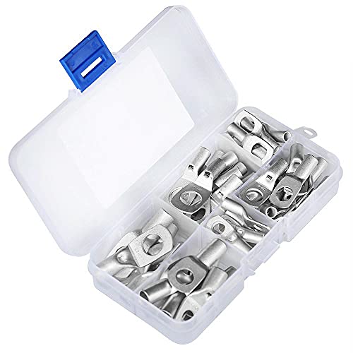 ELECFUN 56pcs Battery Cable Ends 8-4 AWG Heavy Duty Wire Lugs Tinned Copper Eyelets Battery Cable Ends Tubular Ring Terminal Connectors Assortment Kit with Sight Hole