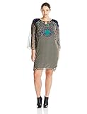 Tiana B Women's Plus Size 3/4 Sleeve Paisley Border Printed Dress with Front Neck Keyhole