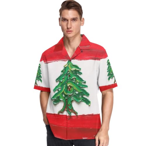 Chemise hawaïenne homme drapeau Liban boutonnée manches courtes République libanaise