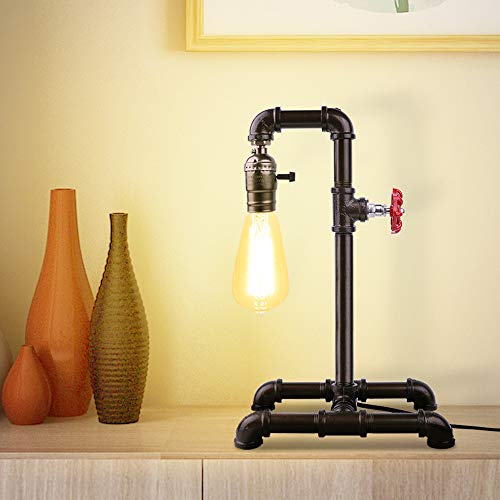 Edison Desk Lamp, Industrial Table Lamp, Steampunk Wrought Iron Pipe Lamp for Nightstand