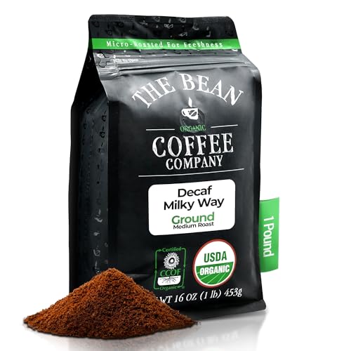 The Bean Organic Coffee Company Water Processed DECAF Milky Way, Medium Roast, Ground Coffee, 16-Ounce Bag, Café Molido Tostado Orgánico descafeinado
