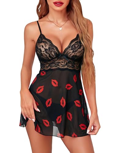 Image of Avidlove Women Lingerie Lace Babydoll Strap Chemise Halter Teddy V Neck Sleepwear