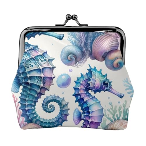 Pu Leather Buckle Coin Purse Underwater-Seahorse-Delight Girls Kiss-Lock Change Purse Wallets