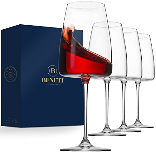 Exquisite Red Wine Glasses [Set of 4] 17 Ounce - Lead Free Premium Clear Glass Bordeaux Wine Glasses, Large Bowl Stemware, Square Wine Blown Glasses in Gift Packaging, Valentines Day/Anniversary Gift