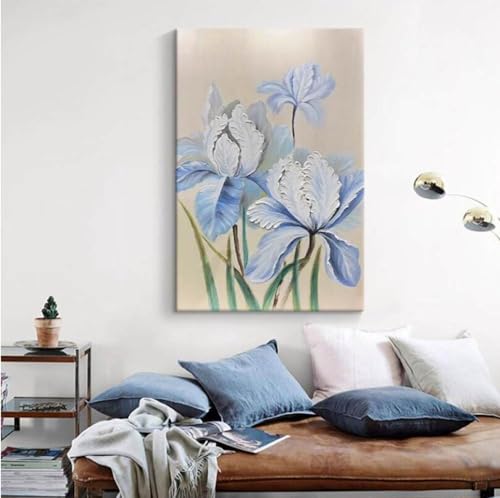 Peinture à l'huile iris bleu clair sur toile tableau de texture