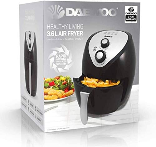 Daewoo Healthy Living SDA1553 Family 3.6L Oil Free 1400W Fast Frying Fryer with Rapid Air Flow Circulation, -Black, Silver