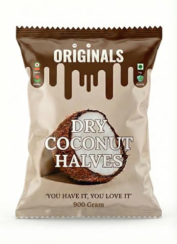 Image of ORIGINALS Premium Dry Coconut Halves (आधा नारियल) 900g Natural Sun-Dried Fresh Fibre-Rich & Aromatic Suitable for Desserts chutneys and Sweets