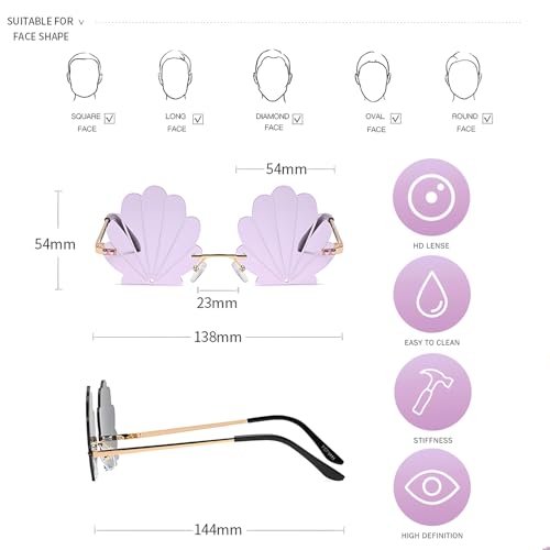 2Pcs Shell Sunglasses Bueaty Sunglasses Props Seashell Shape Glasses Rimless Eyeglasses Mermaid Glasses for Party4