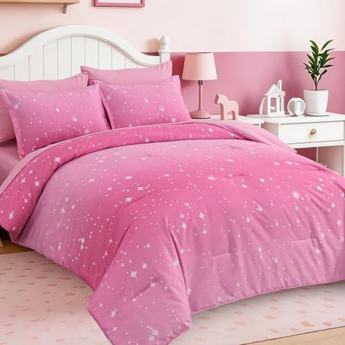 Image of Dinjoy Girls Comforter Set 7 Pieces, Queen Size Colorful Ombre Rainbow Bedding Set, Bed in A Bag for Kid Teen Girls (1 Comforter, 1 Flat Sheet, 1 Fitted Sheet, 2 Pillow Shams, 2 Pillowcases)