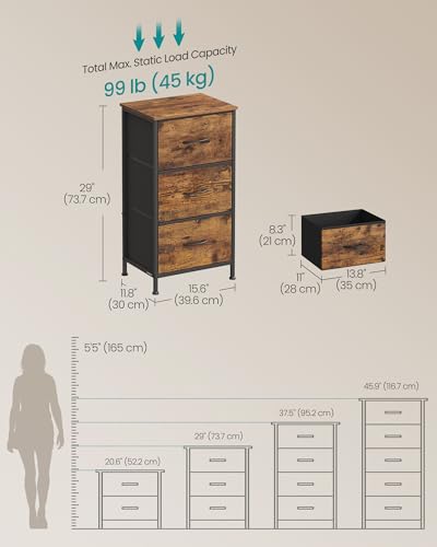 Image of SONGMICS BELLAH Collection - Dresser for Bedroom, Chest of Drawers, Storage Organizer Unit, Closet, Entryway, Steel, 3 Drawers, Industrial, Rustic Brown and Ink Black ULGS313B02S