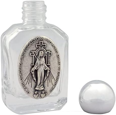 Mini Holy Water Bottle | Glass with Miraculous Medal Metal Plate | Silver-Tone Twist on Cap | Great Catholic Gift for First Holy Communion and Confirmation image 4