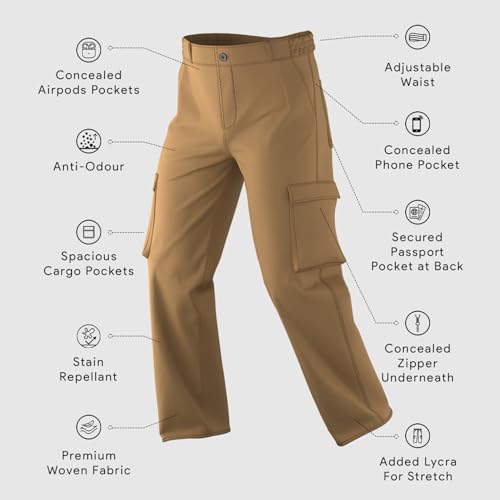 Image of NOBERO Men's Straight Fit Mid Rise Wanderer Travel Cargo Pants | Multiple Pockets | | Lowers for | Casual Wear | Sports | Gym | Trek | Lowers