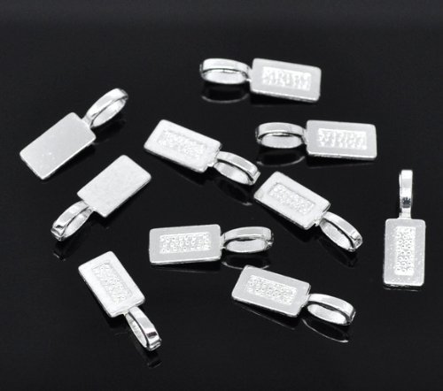 Housweety 50pcs Tag Glue on Bail 21x7mm (Silver Plated)